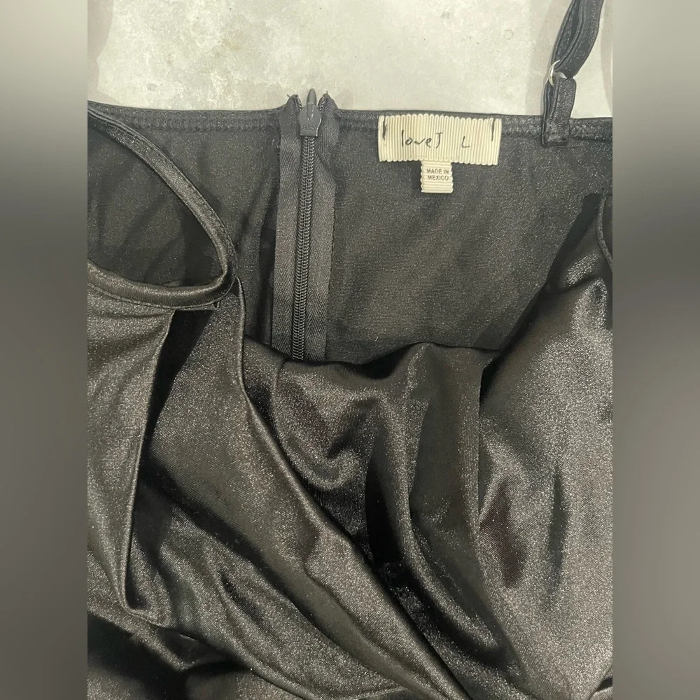 Love Black Asymmetrical Ruched Strapless Gown - Picture 2 of 4